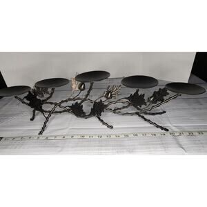 Wrought Iron Candelabra Candle Holder Centerpiece Leaves Acorns 5 Candles Rustic
